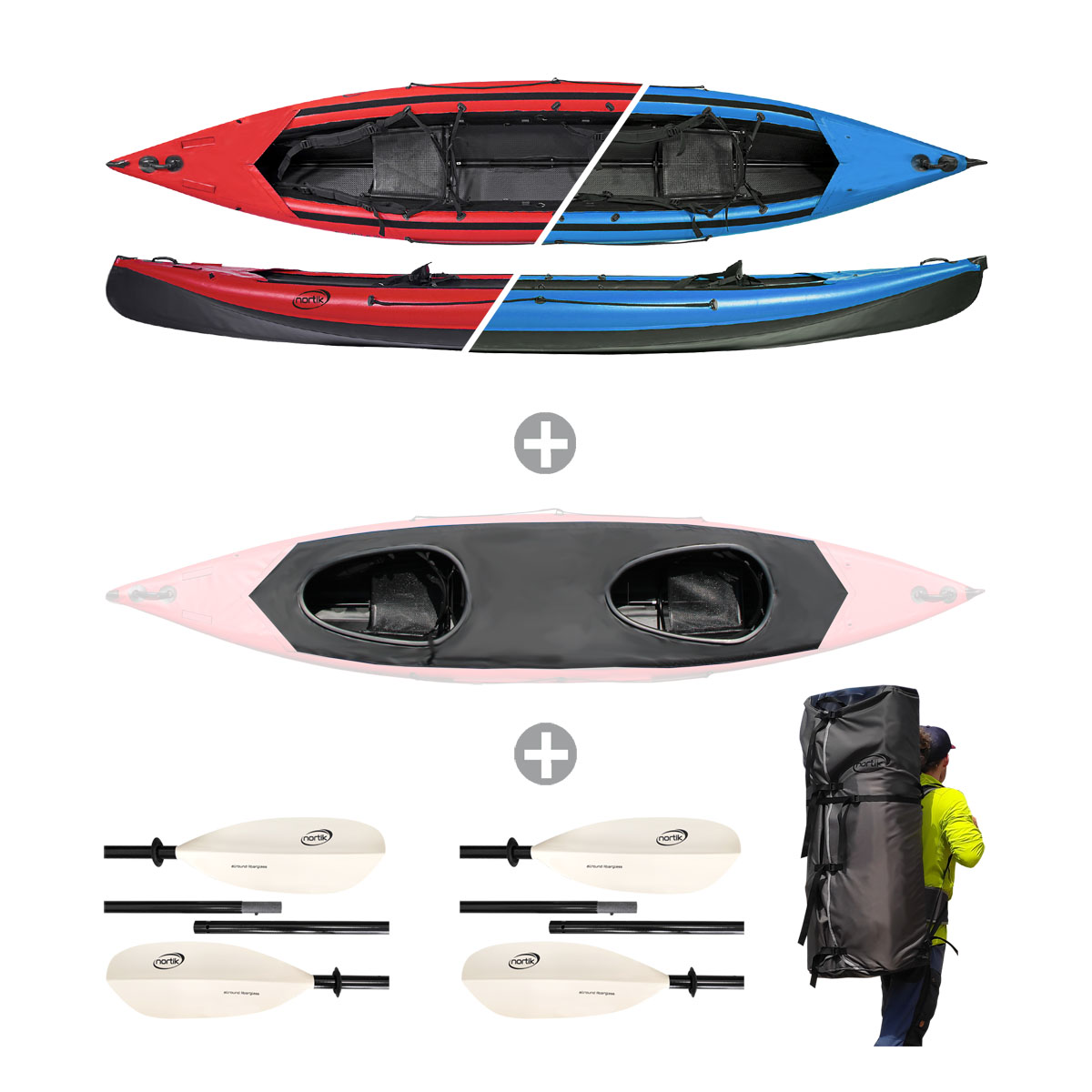 scubi2XL + 2-Pers.-Verdeck + zwei Paddel nortik Allround 4 tlg. 240 cm